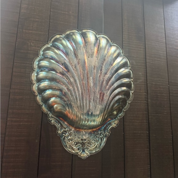 Silver Sea Shell Patina Large Decorative Tray Bowl Dish Vintage Art Decor Home - Picture 6 of 10